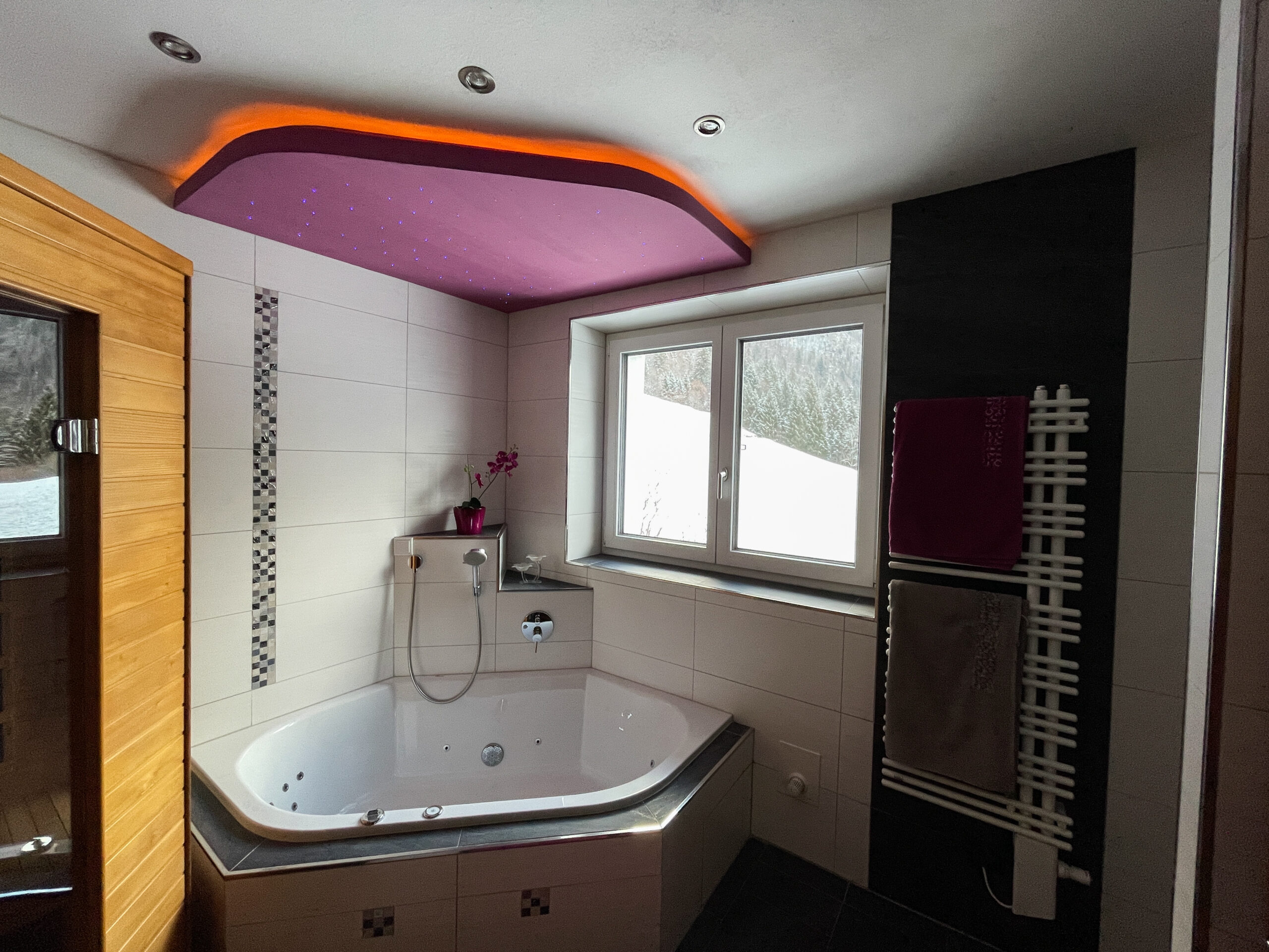 Badezimmer mit Whirlpool und Sauna